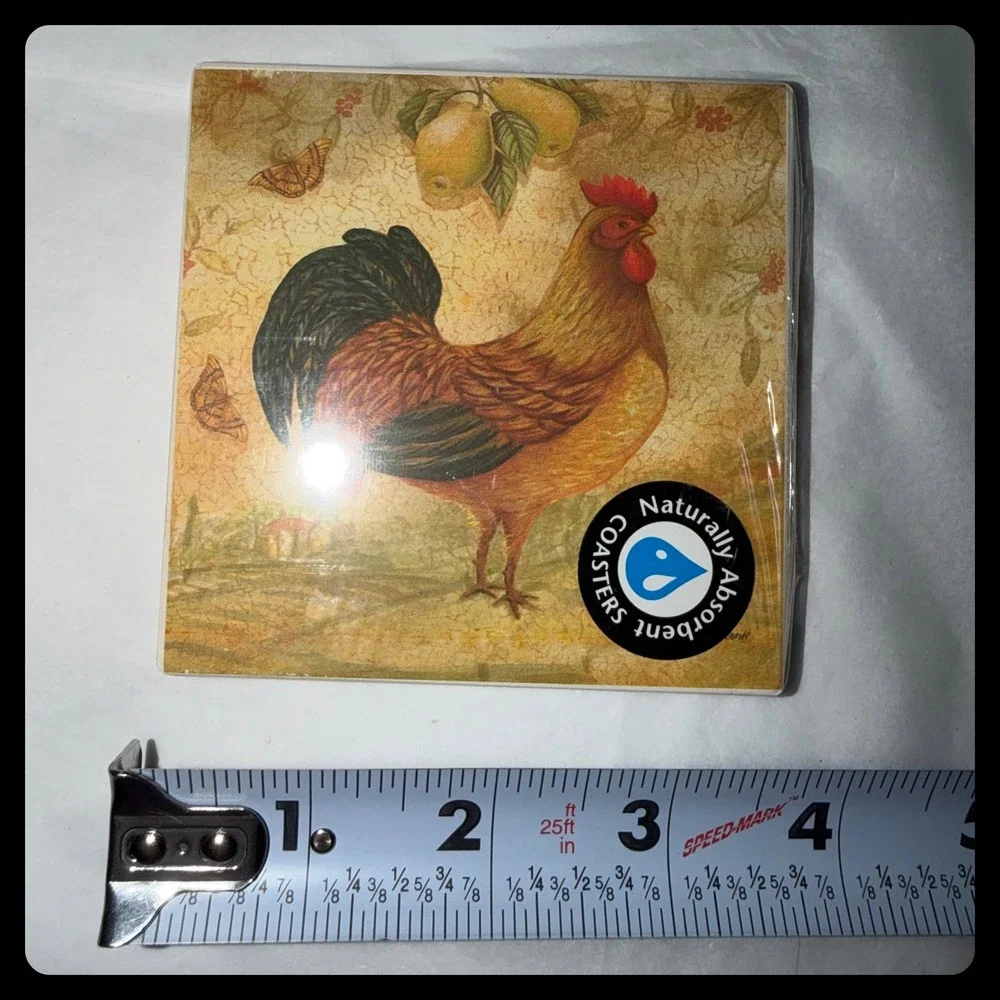 Greenbrier International Hilltop Rooster Coasters Home 4x4 Multi Farmhouse Decor